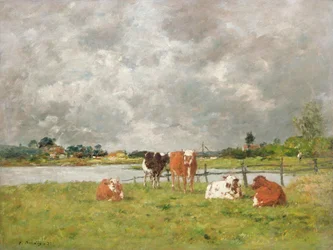 嵐の空の下の野の牛、1877年
